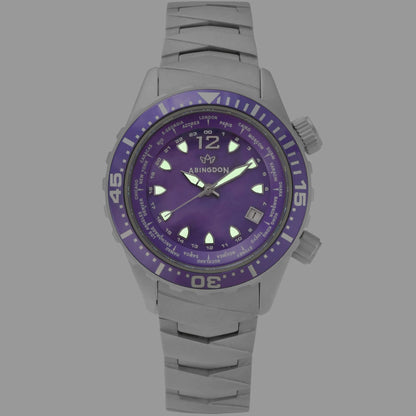Marina Women's Dive Watch with Pacific Purple Dial Glowing in the Dark – Super-LumiNova Hands and Hour Markers Illuminated