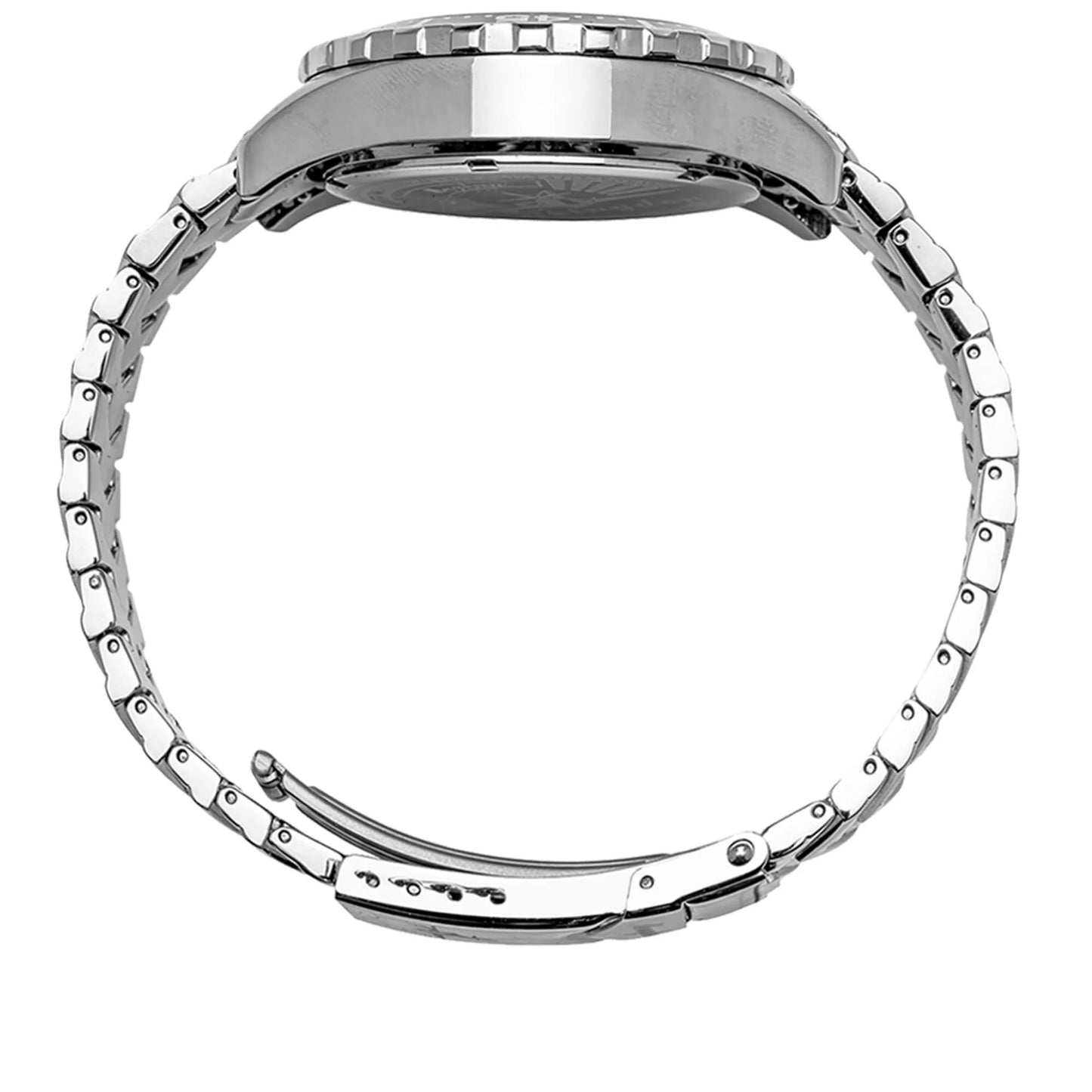 Marina Women's Dive Watch with Titanium Bracelet Closed – Side Profile Showing Polished Case and Bezel Design