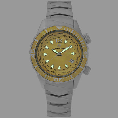 Marina Women's Dive Watch with Yellow Snapper Dial Illuminated in Low Light – Super-LumiNova Hands and Markers Glowing