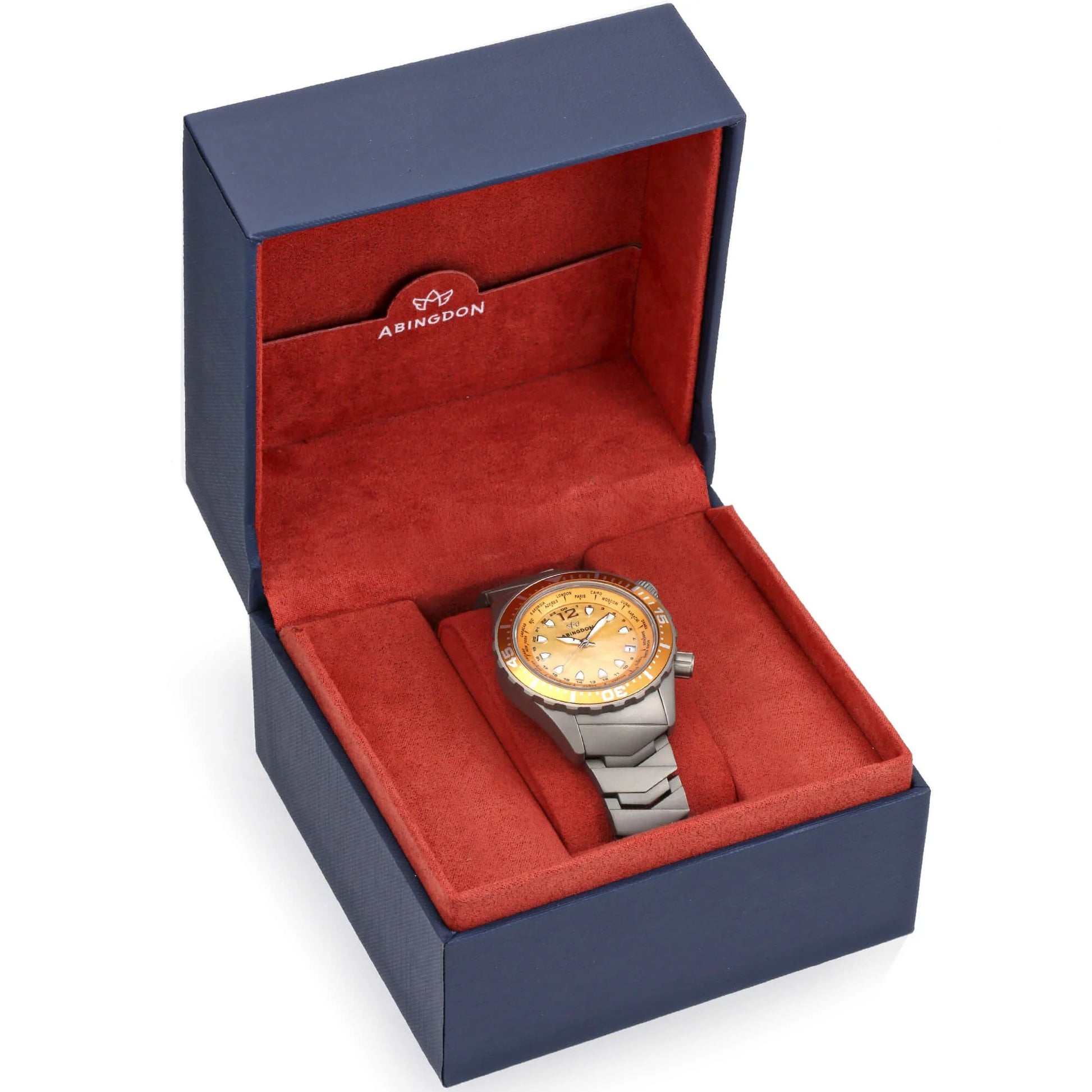 Marina Women's Dive Watch with Yellow Snapper Dial in Abingdon Presentation Gift Box with Red Interior and Titanium Bracelet