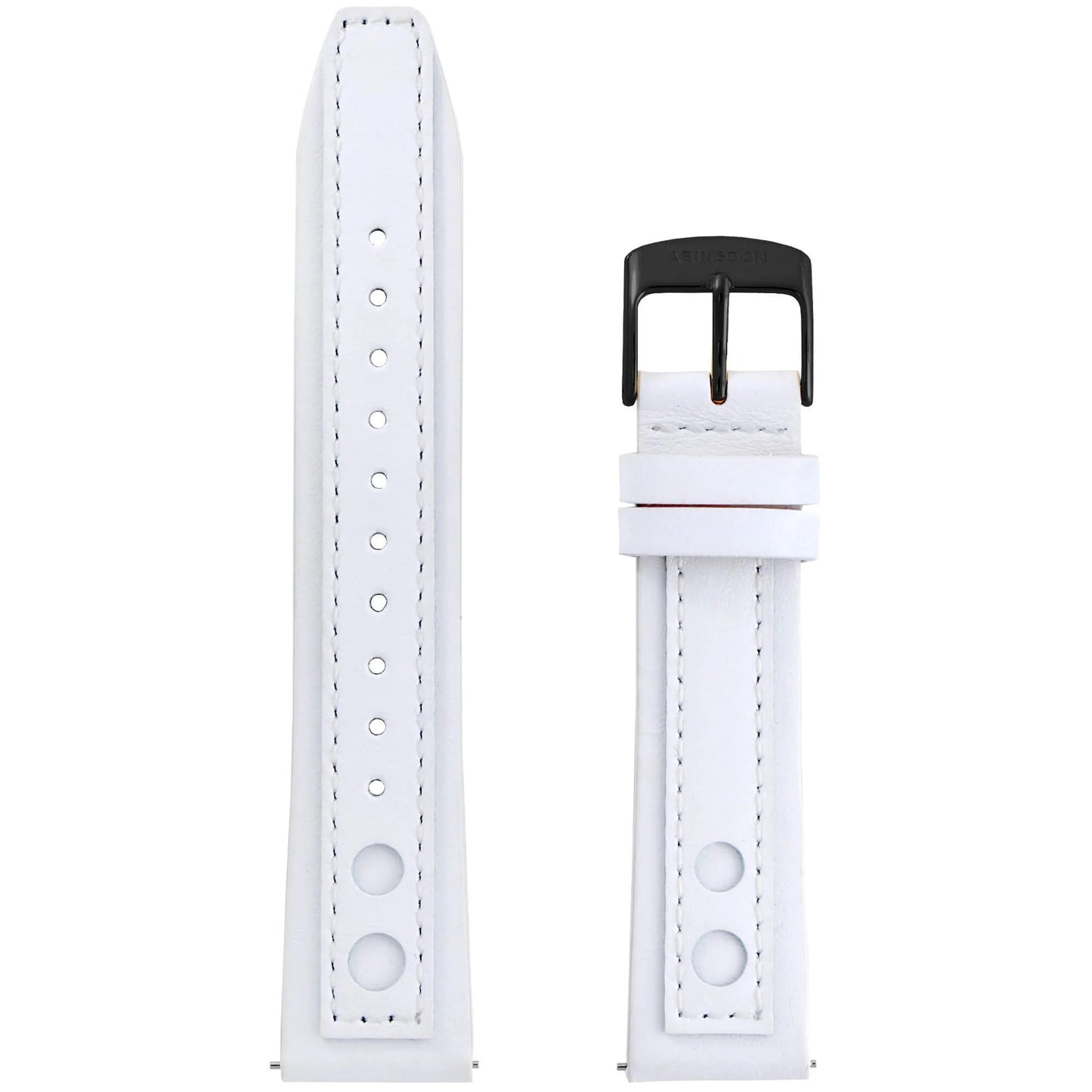 Abingdon 20mm Racing Leather Watch Band in Solid White with Perforated Tip and Black Buckle