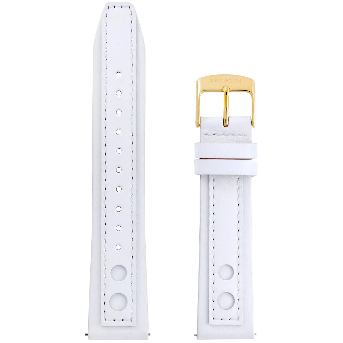 Abingdon 20mm Racing Leather Watch Band in Solid White with Perforated Tip and Gold Buckle
