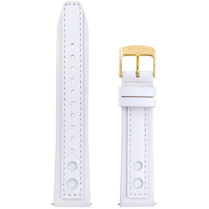 Abingdon 20mm Racing Leather Watch Band in Solid White with Perforated Tip and Gold Buckle