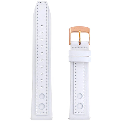 Abingdon 20mm Racing Leather Watch Band in Solid White with Perforated Tip and Rose Gold Buckle
