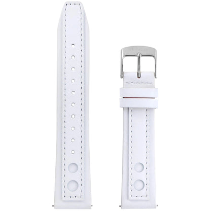 Abingdon 20mm Racing Leather Watch Band in Solid White with Perforated Tip and Silver Buckle