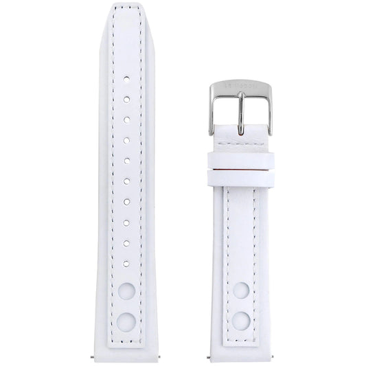 Abingdon 20mm Racing Leather Watch Band in Solid White with Perforated Tip and Silver Buckle