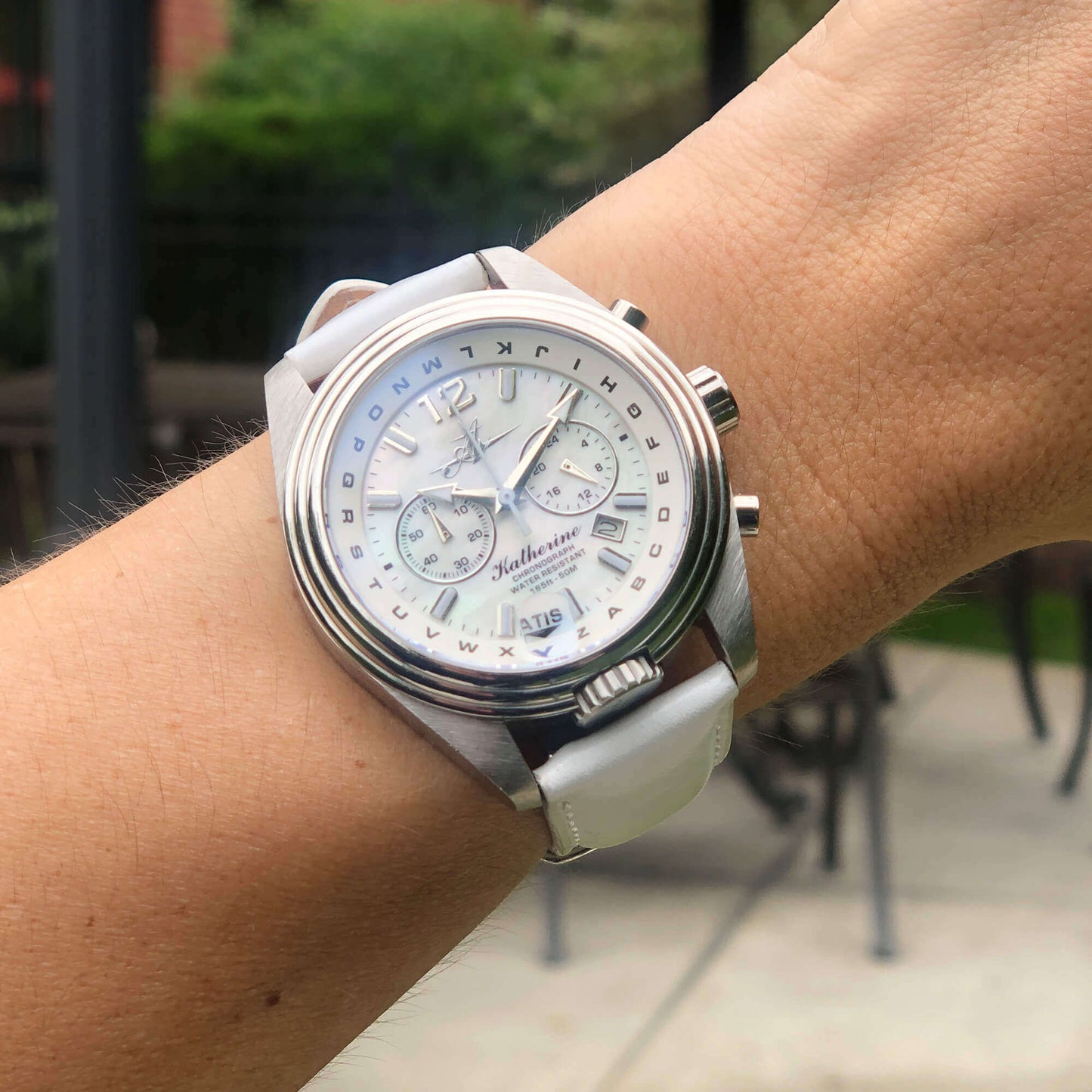 Katherine Women’s Pilot Watch – Chronograph, ALPHABezel, MOP Dial