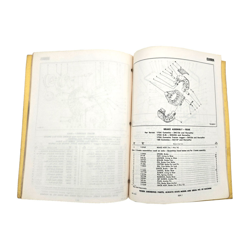 Clark Parts Manual Model 175A Tractor Shovel No.1478-R1