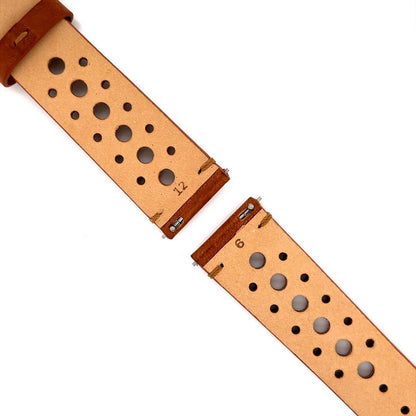 Detail of Abingdon 20mm Brown Racing Leather Watch Band with Quick Release Pin System and Engraved 6 and 12 Markers