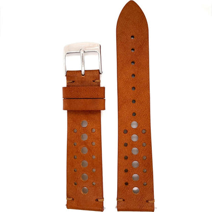 Abingdon 20mm Brown Racing Croco-Embossed Leather Watch Band with Rally-Style Perforations and Stainless Steel Buckle