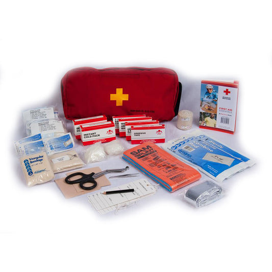SKILCRAFT Type IV First Aid Kit 20–25 Person with red nylon bag and full emergency medical contents displayed