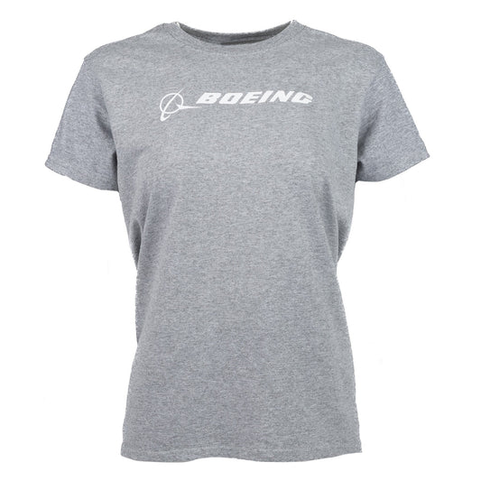 Boeing Signature Logo Women’s T-Shirt in Sport Grey with white logo