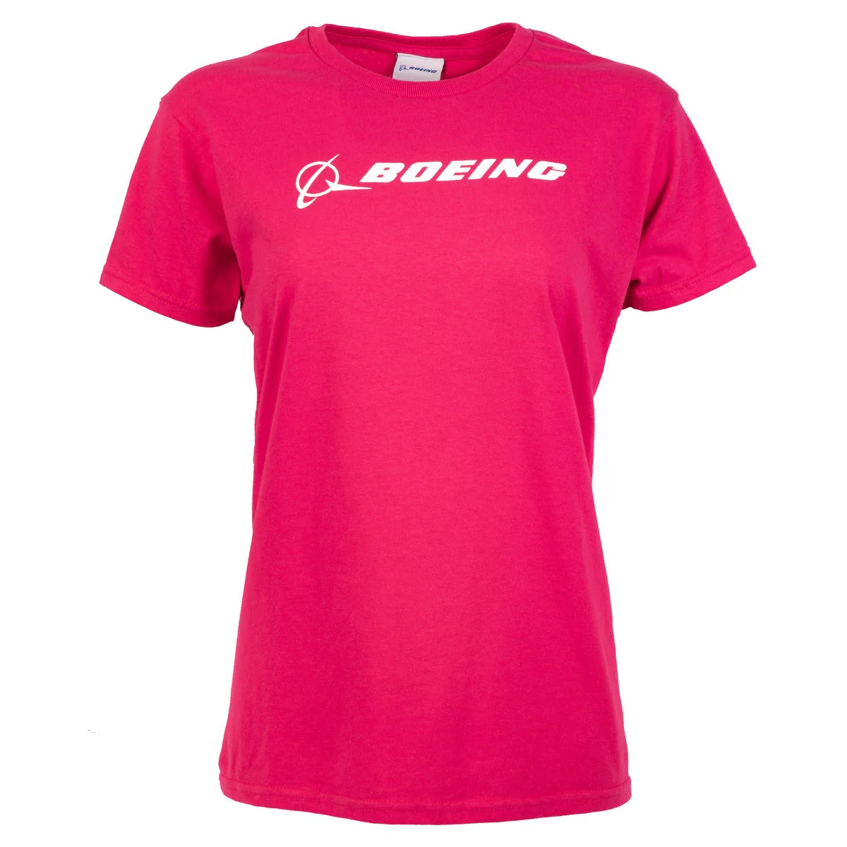 Boeing Signature Logo Women’s T-Shirt in Heliconia Pink with white logo