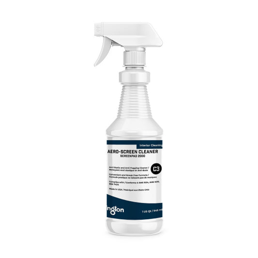 Callington Aero‑Screen Cleaner spray bottle – aircraft-approved anti-static and anti-fog screen cleaner for windscreens and onboard displays.