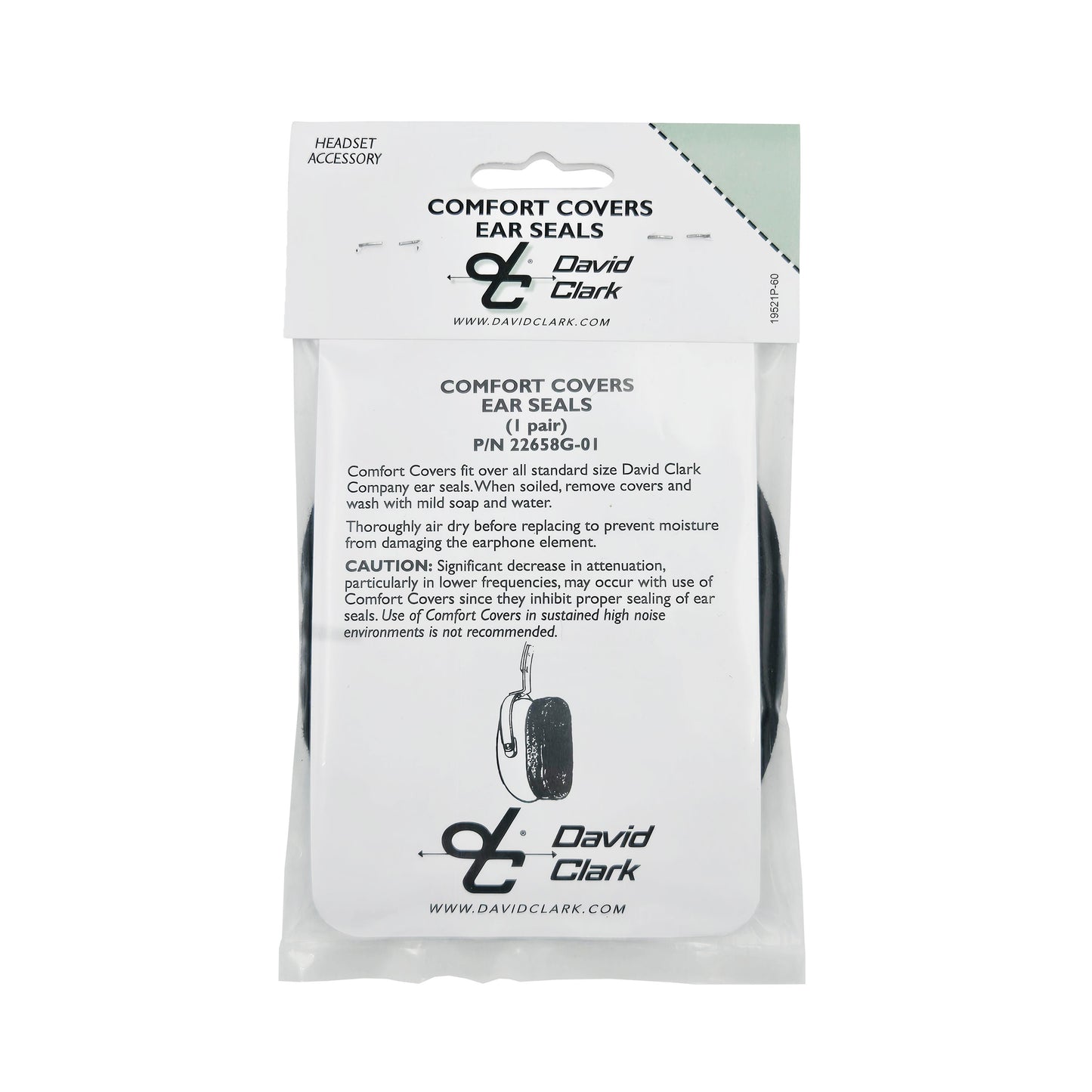 David Clark Ear Seal Covers 22658G-01 – Back View with Product Information