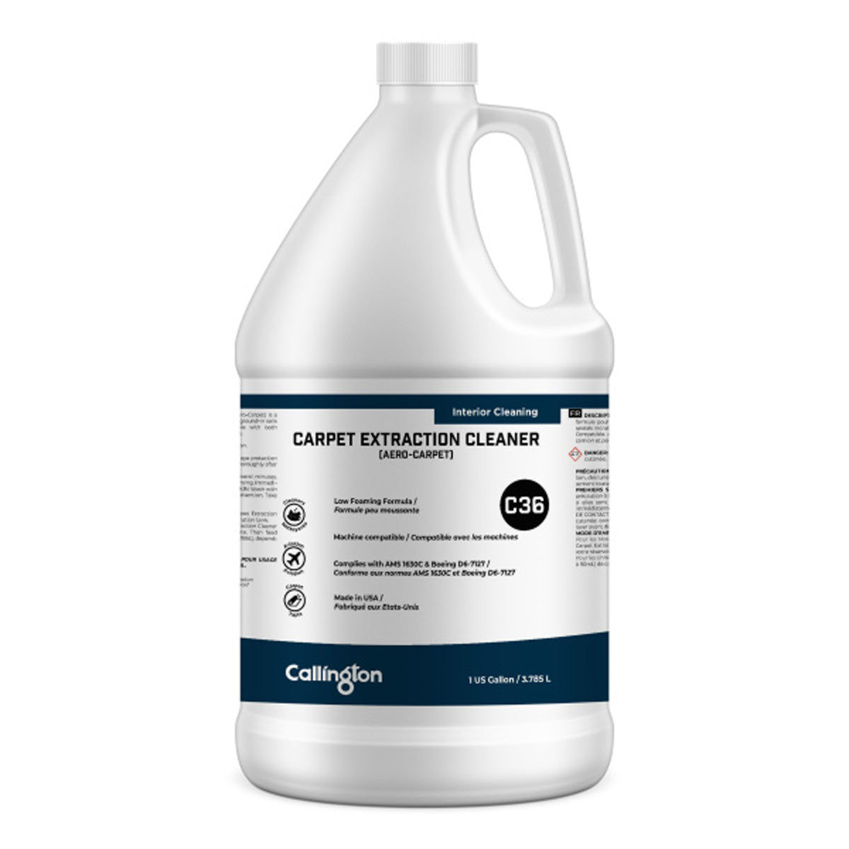 Callington Aero‑Carpet Extraction Cleaner – 1 gallon aircraft carpet cleaning solution in white bottle