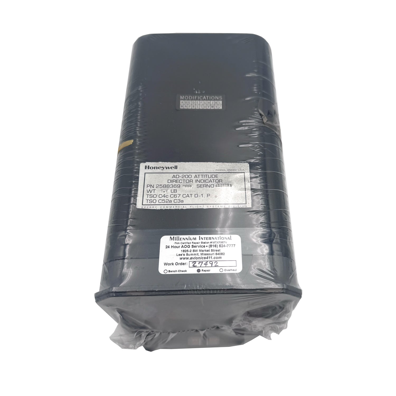 Honeywell AD-200 Attitude Director Indicator (PN 2588369-905) top view highlighting compact design
