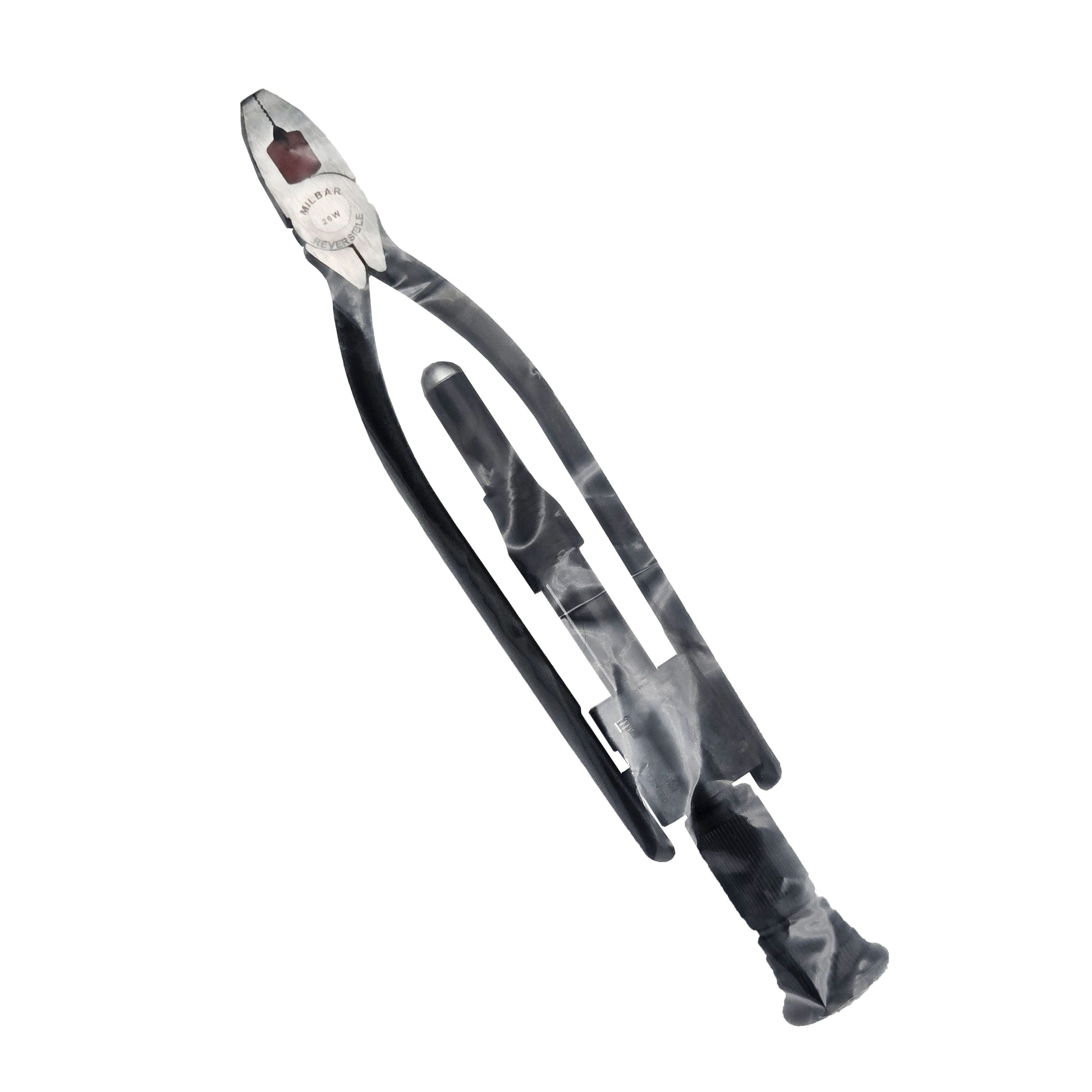 Full view of Milbar 26W reversible safety wire twister pliers in protective plastic wrap