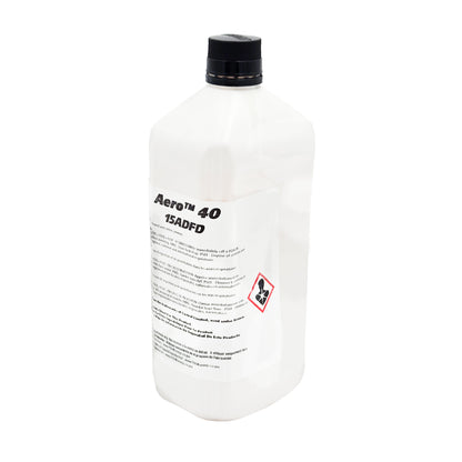 Castrol Aero 40 Type II aircraft hydraulic fluid, quart bottle side view with hazard pictogram, product name Aero 40 15ADFD, and safety precaution text