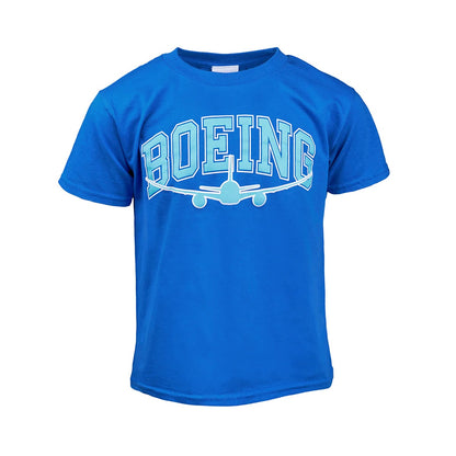 Boeing Youth Varsity Graphic Tee in royal blue with airplane logo