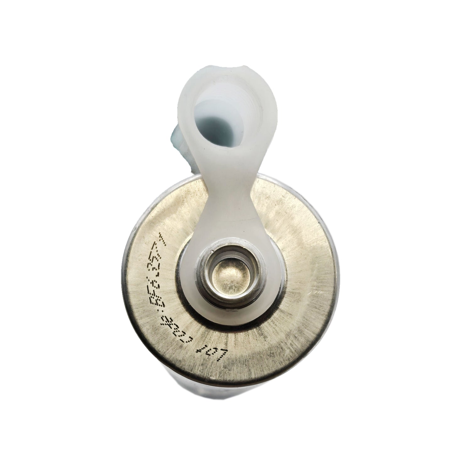 Top view of expired 3M 4000 UV fast cure sealant cartridge showing threaded opening and lot number BF63571 stamped on rim