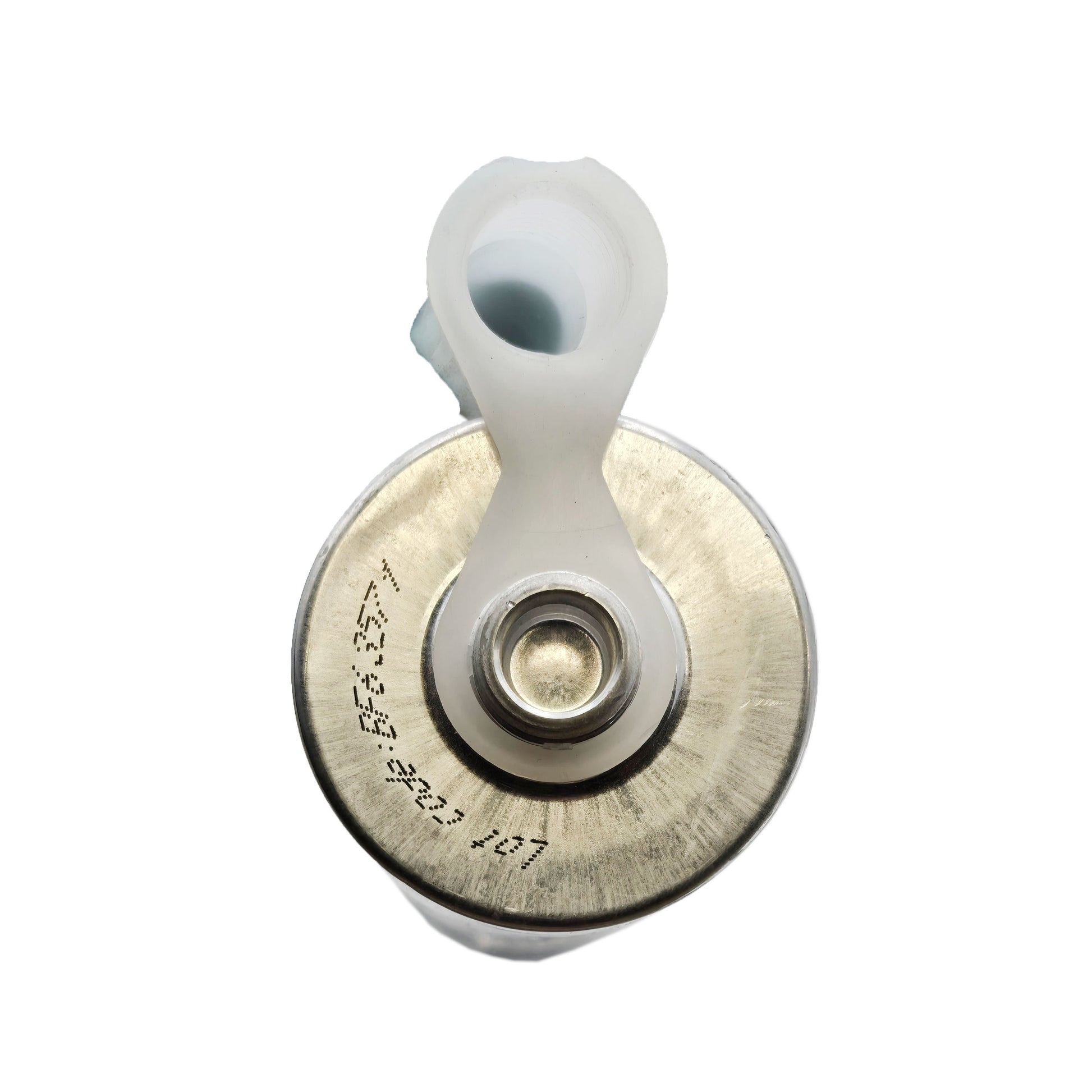 Top view of expired 3M 4000 UV fast cure sealant cartridge showing threaded opening and lot number BF63571 stamped on rim