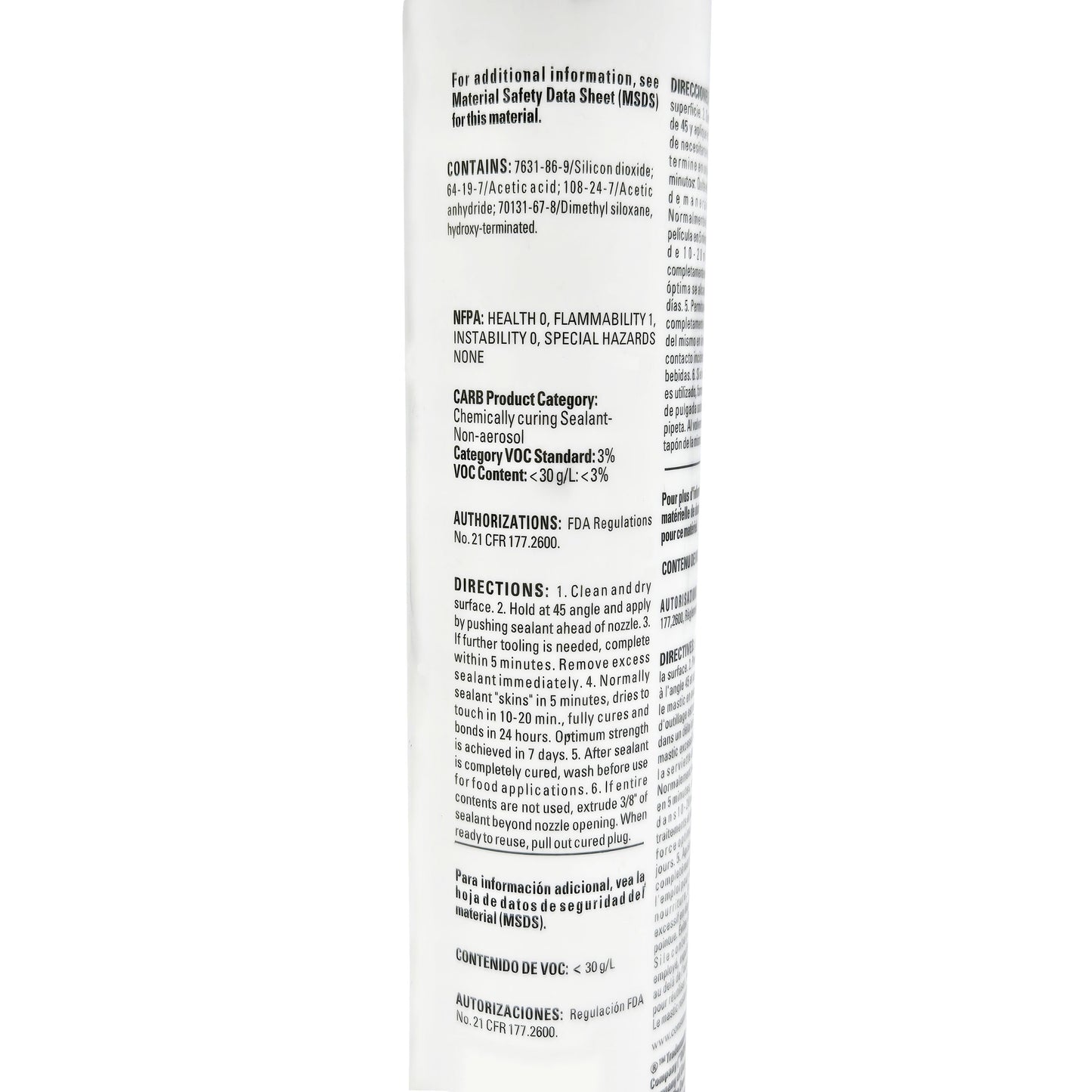 DOWSIL 700 Silicone Sealant – Close-Up of Back Label Information