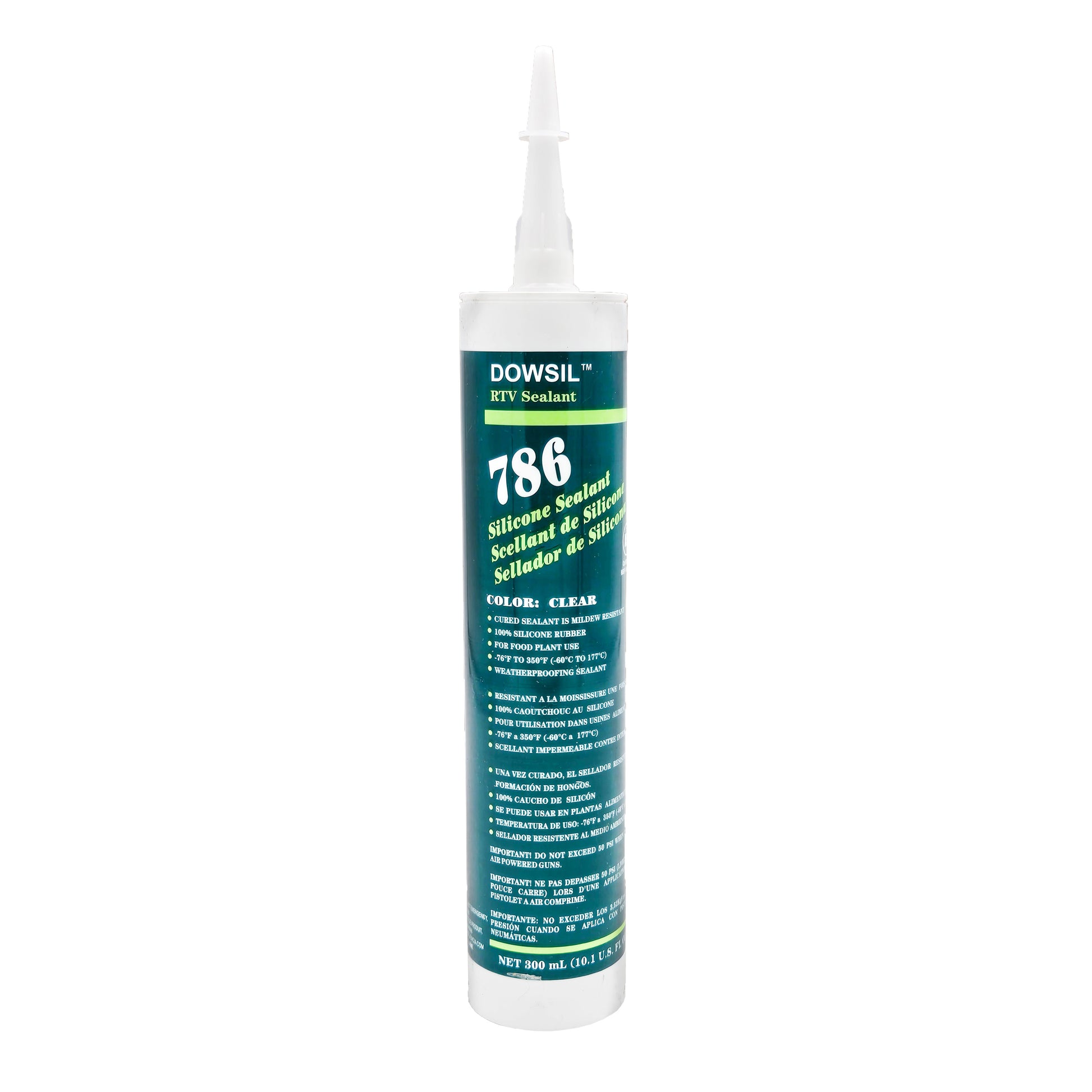 DOWSIL 786 Clear Silicone Sealant – Front View of Mildew‑Resistant Sealant Cartridge