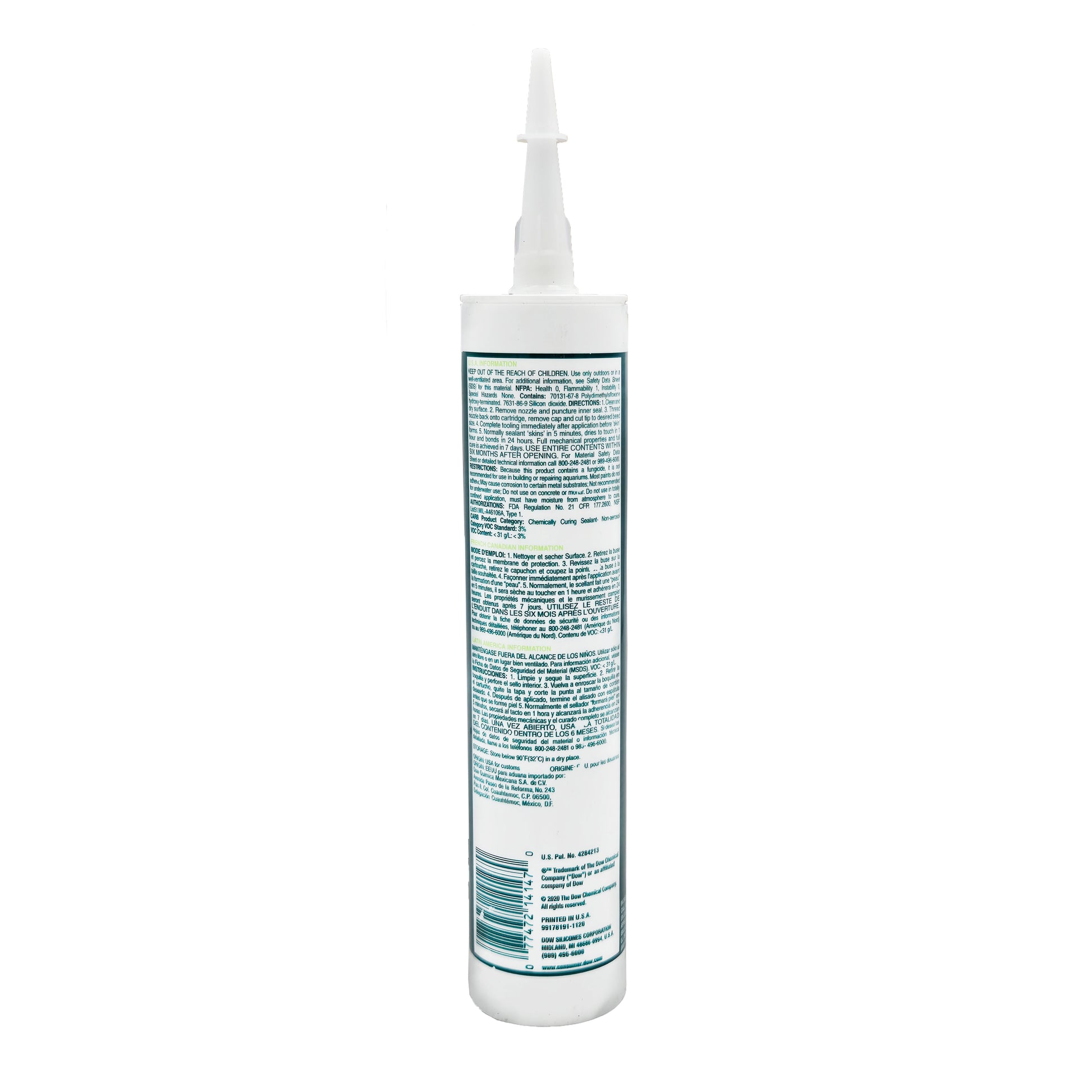 DOWSIL 786 Clear Silicone Sealant – Back View with Safety Instructions and Specifications