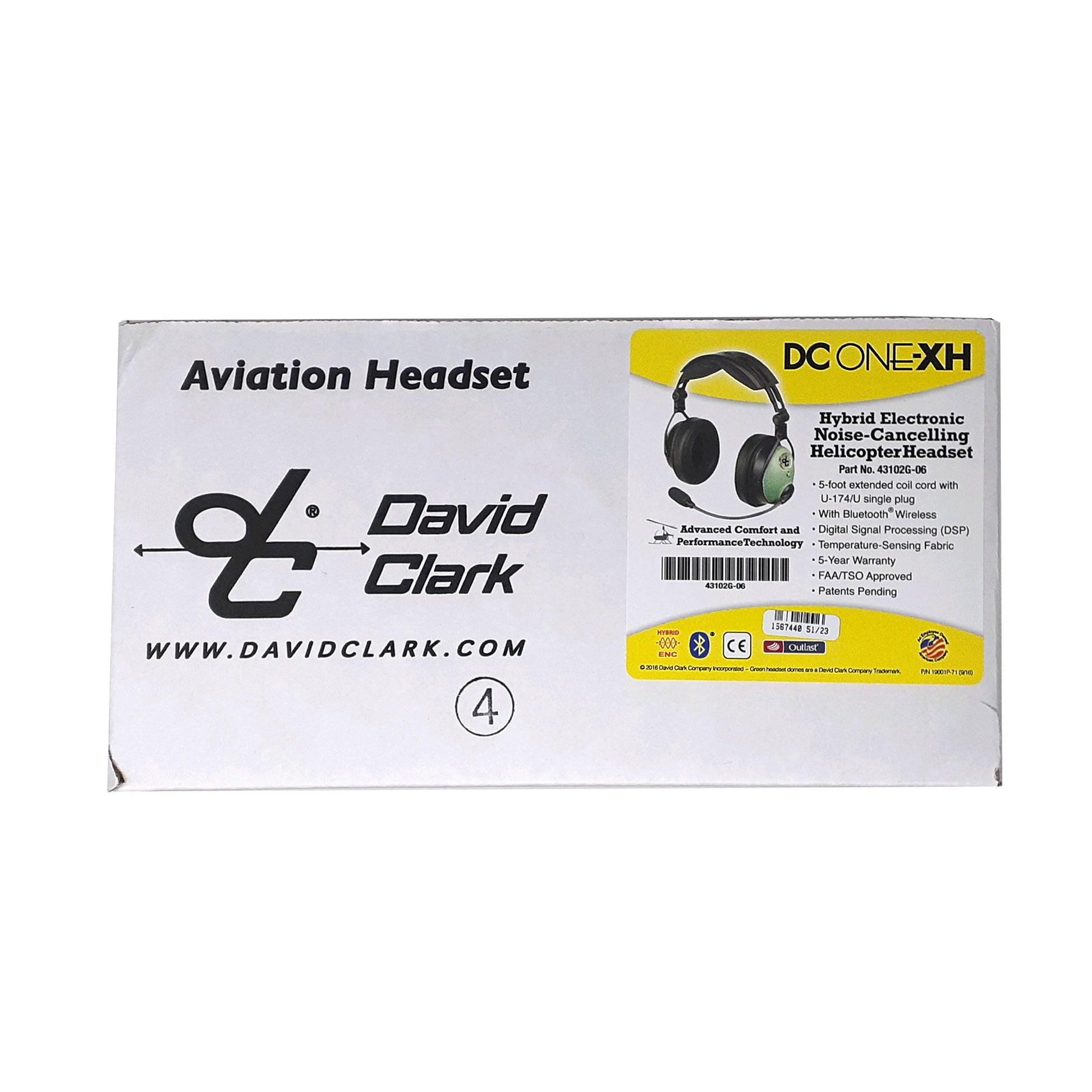 David Clark DC ONE-XH Helicopter Headset with Hybrid ENC, Bluetooth, and U-174/U Plug Box Front