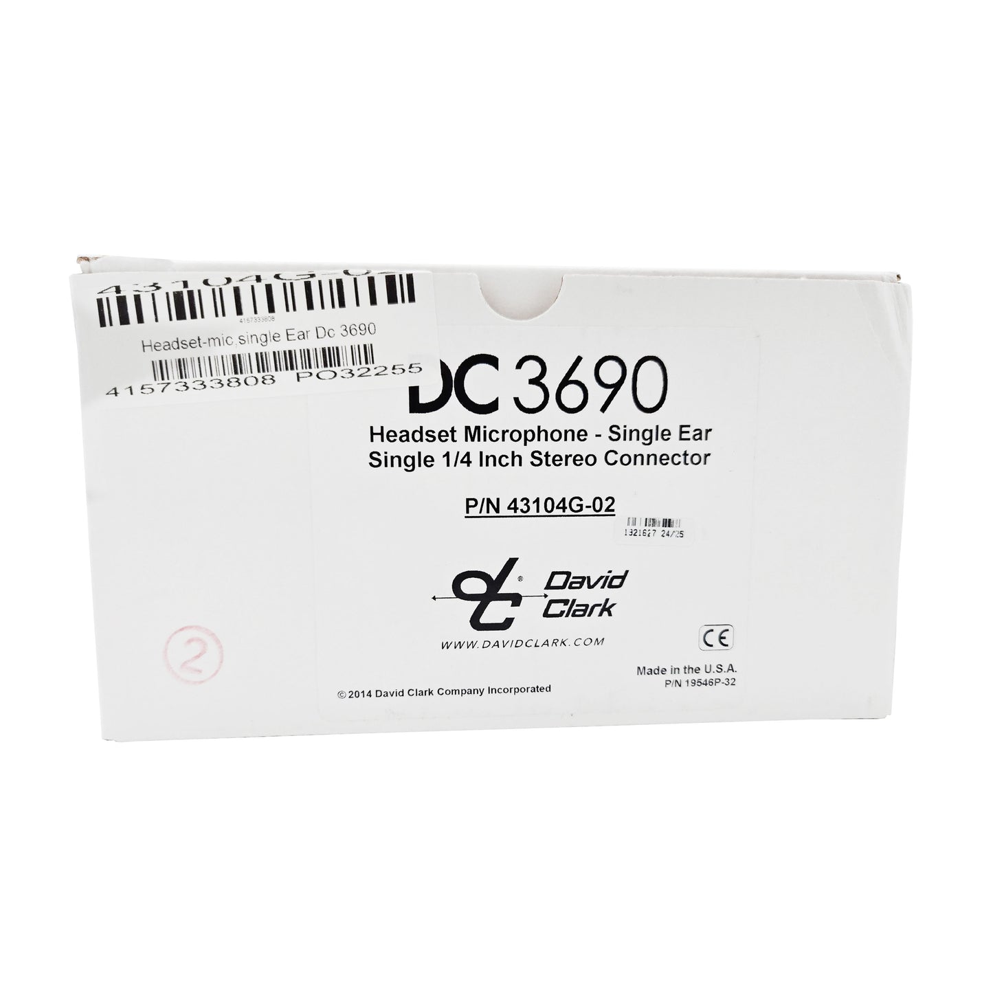 David Clark DC 3690 Headset – Box Label with Model 43104G-02
