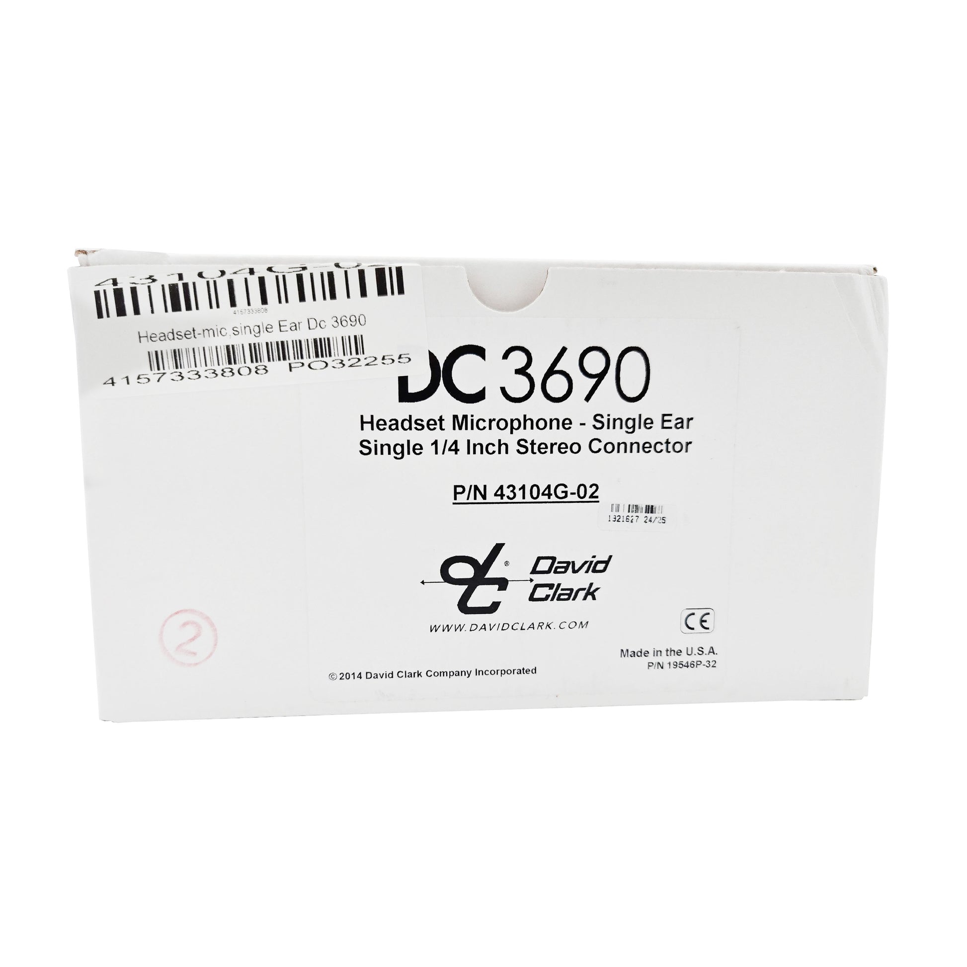 David Clark DC 3690 Headset – Box Label with Model 43104G-02