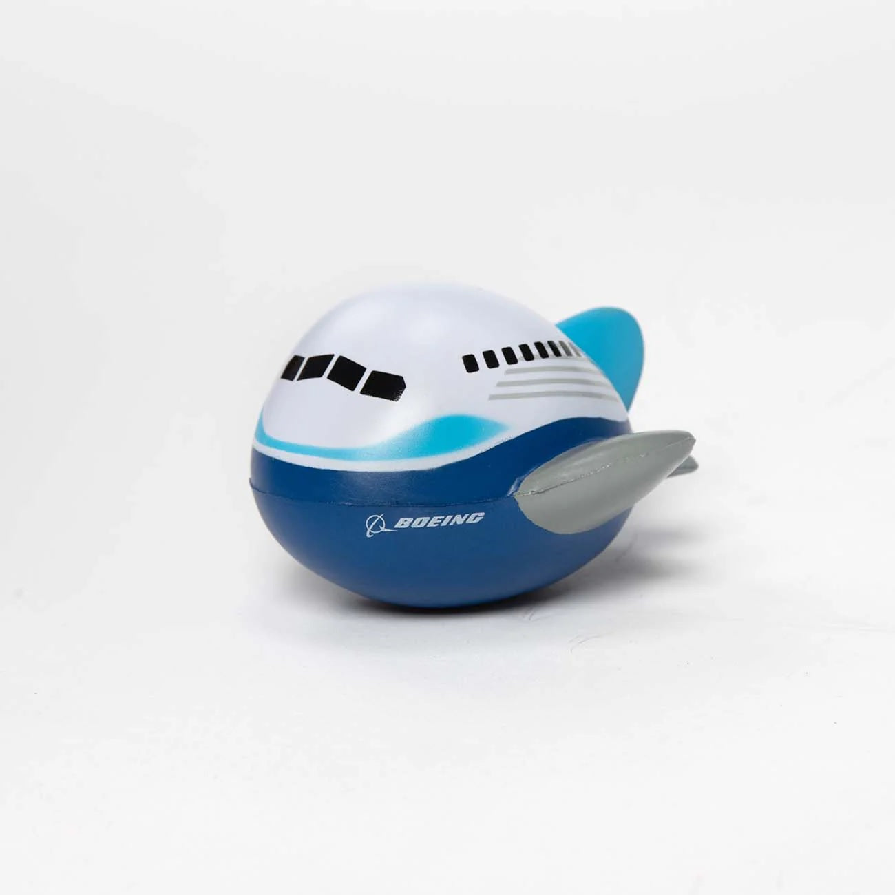 Boeing Pudgy Squeeze Stress Ball shaped like a cartoon airplane with blue and white design and Boeing logo