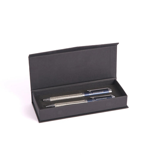 Boeing braided steel metal pen set displayed in black gift box