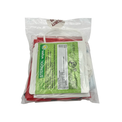 Pack of Steridol wipes with a visible label on a white background