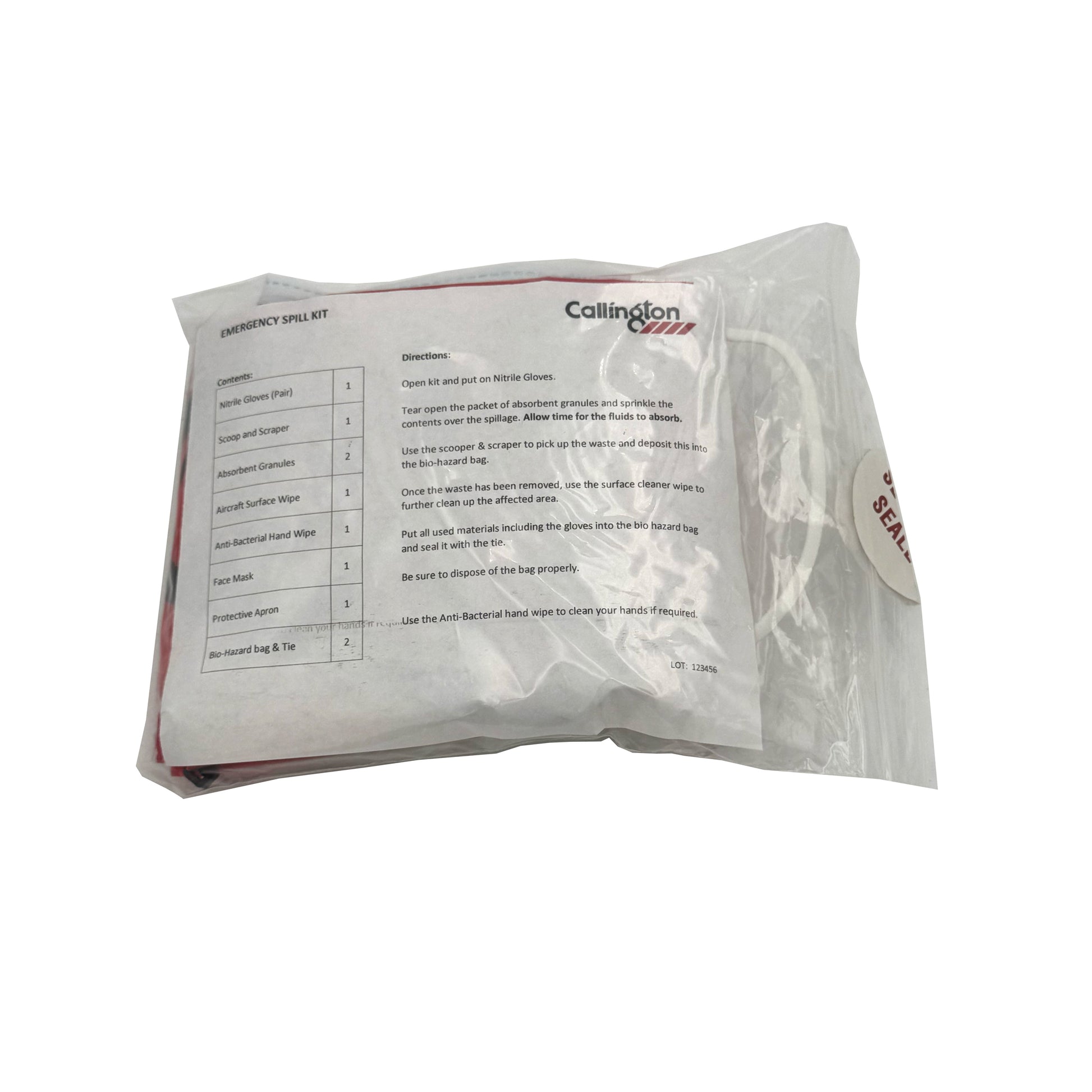 Callington Labs emergency spill kit packaging on a white background