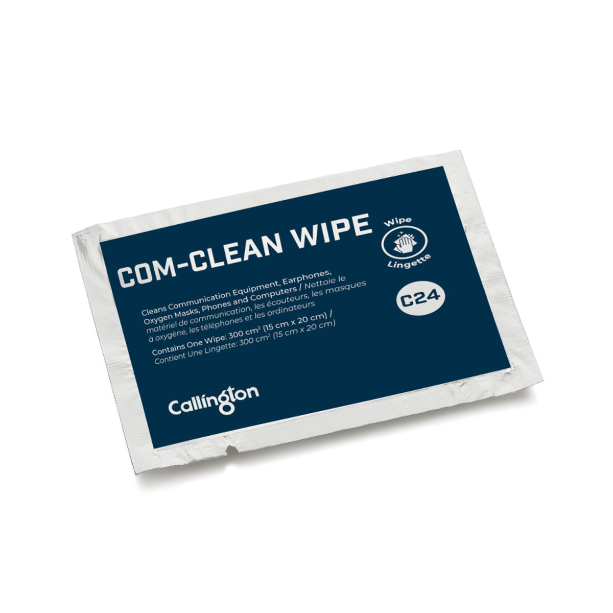 Callington Com‑Clean Wipe – individually packaged anti‑static cleaning wipe for communication equipment and electronics (300 cm²)