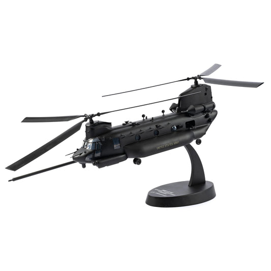 “Boeing MH-47 Special Ops Chinook 1/40 scale helicopter model on display stand”