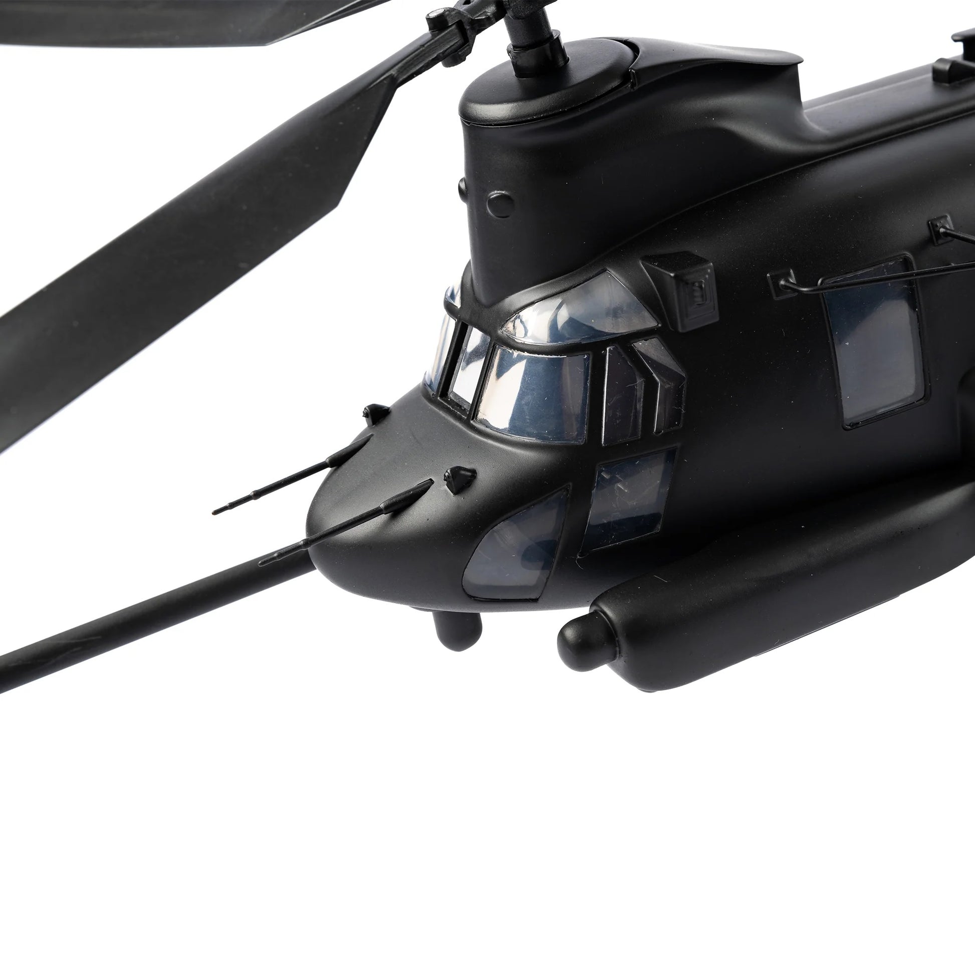 “Front cockpit detail of Boeing MH-47 Chinook military helicopter model”