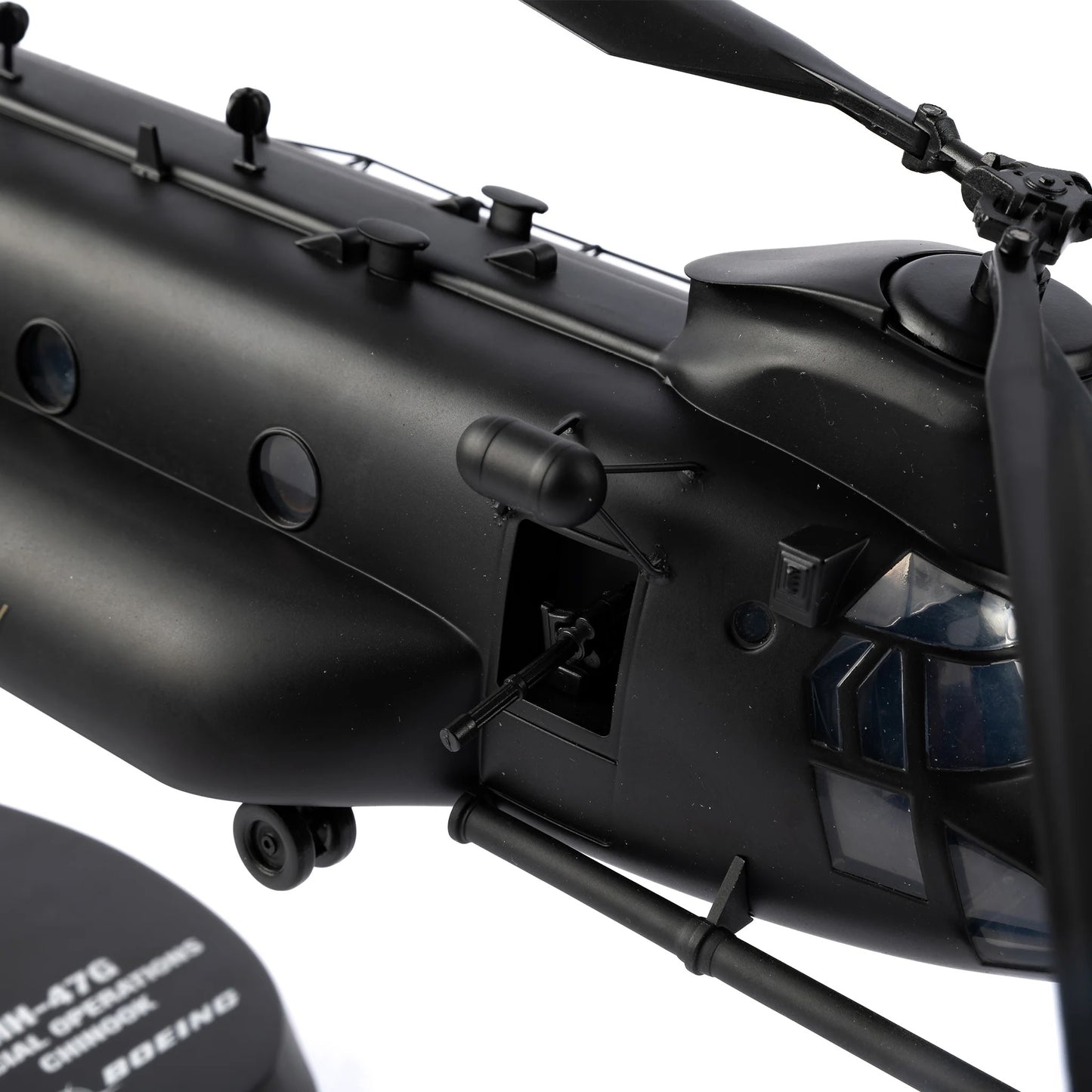 “Detailed fuselage view of Boeing MH-47 Special Ops Chinook scale model”