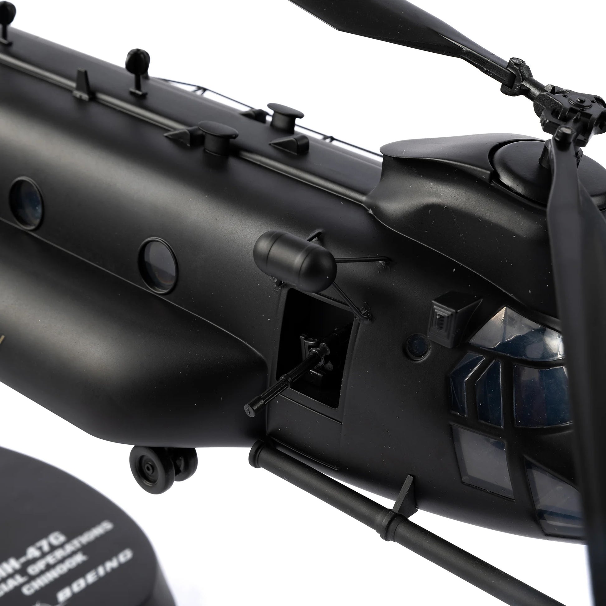 “Detailed fuselage view of Boeing MH-47 Special Ops Chinook scale model”