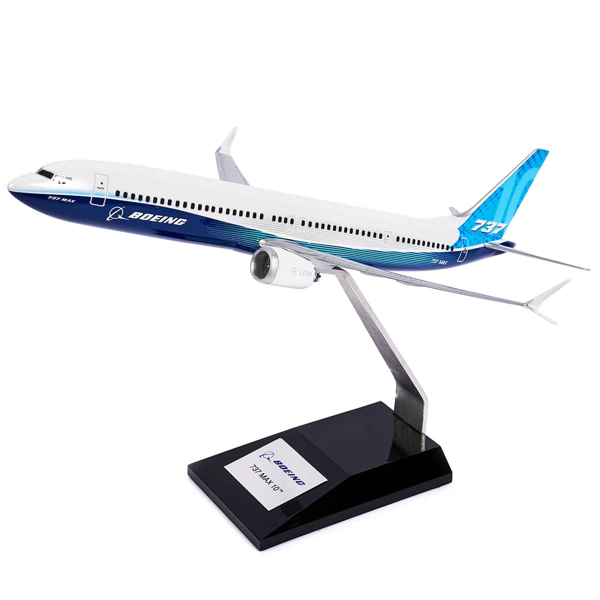 “Boeing 737 MAX 10 1/144 scale model airplane on display stand”