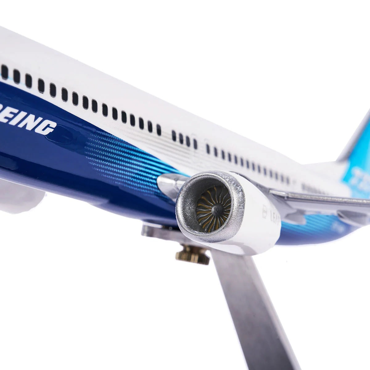 “Close-up detail of Boeing 737 MAX 10 model engine and fuselage”