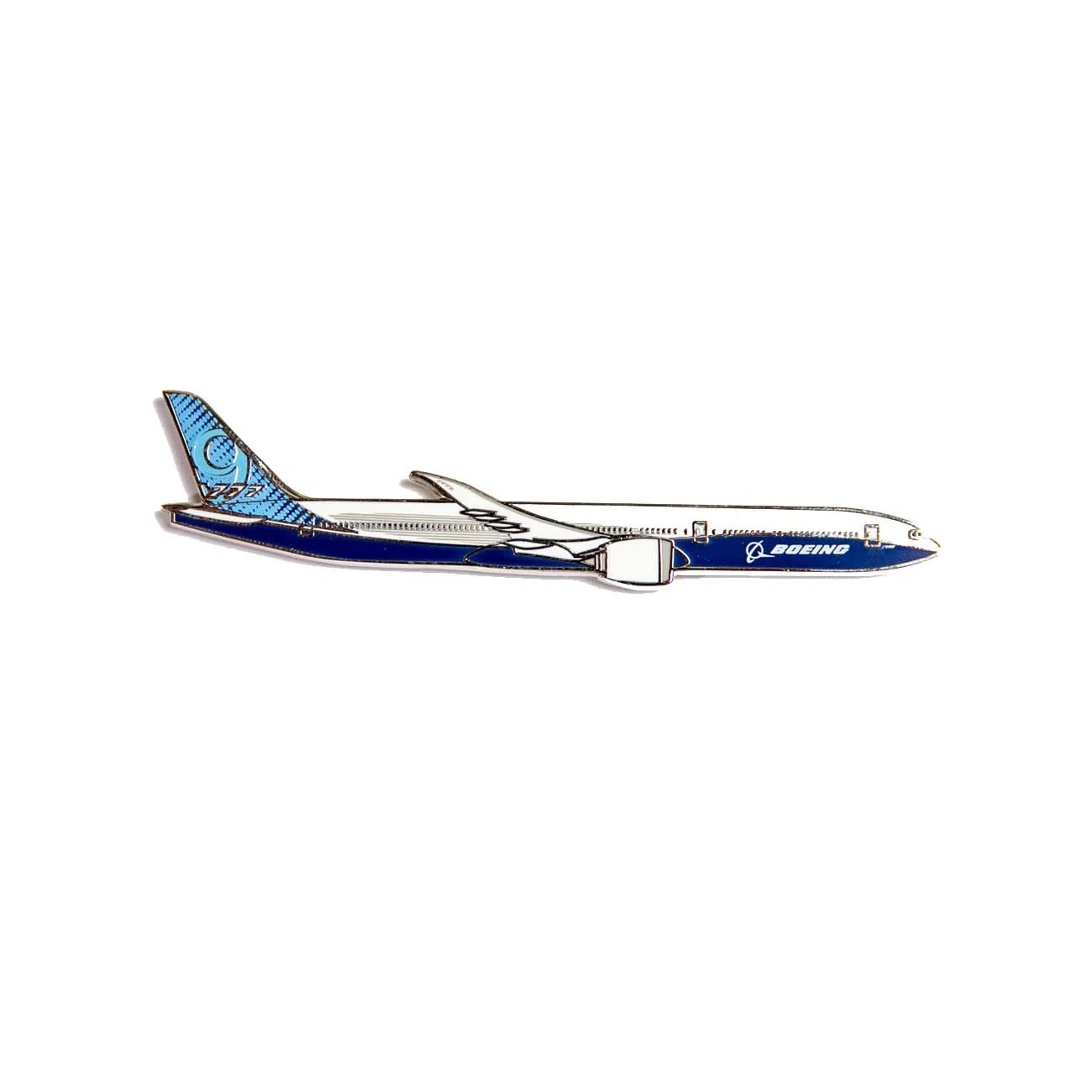 Boeing 777X illustrated aircraft magnet featuring blue Boeing livery side profile