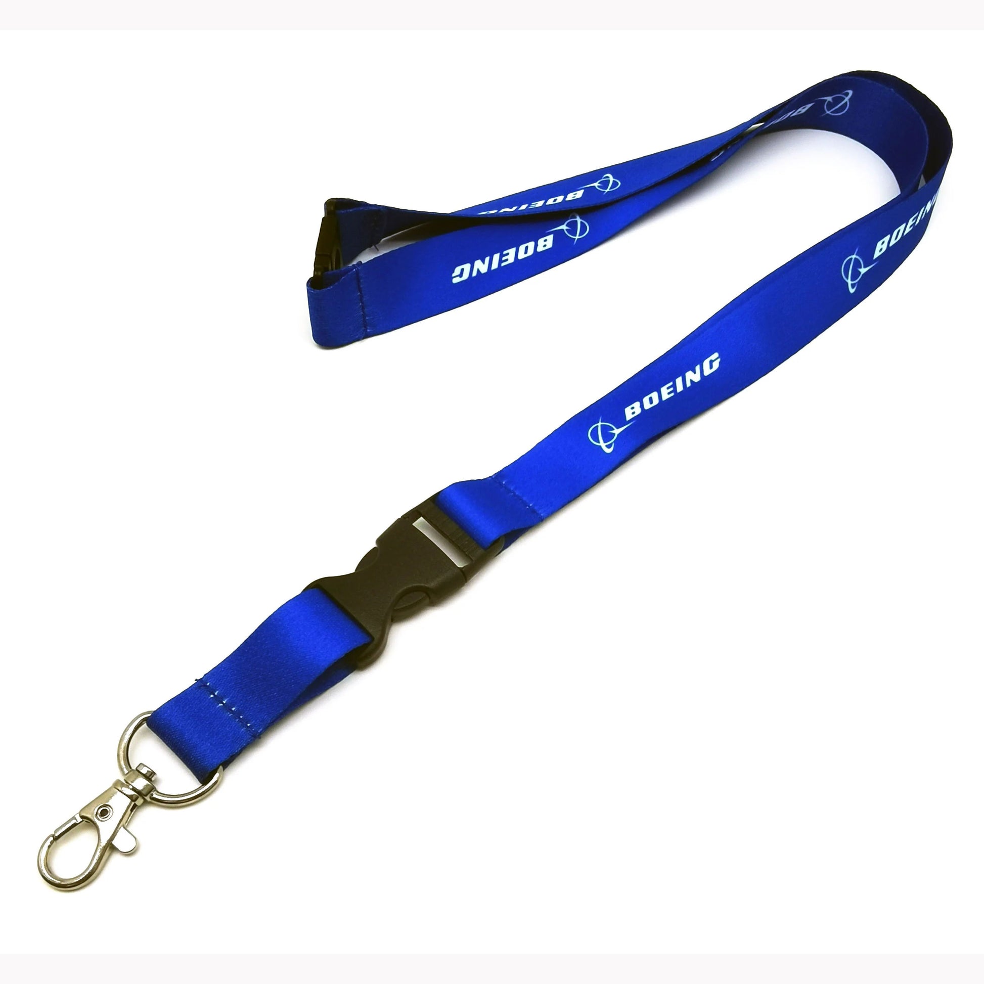 Boeing Blue Lanyard with White Boeing Logo and Metal Clip Attachment