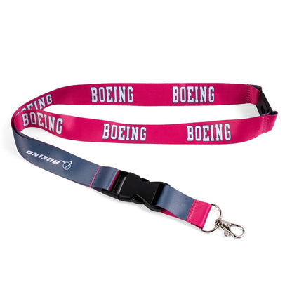 Boeing varsity pink lanyard with detachable buckle and metal clip