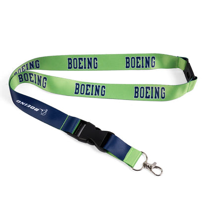 Boeing varsity lime green lanyard with detachable buckle and metal clip