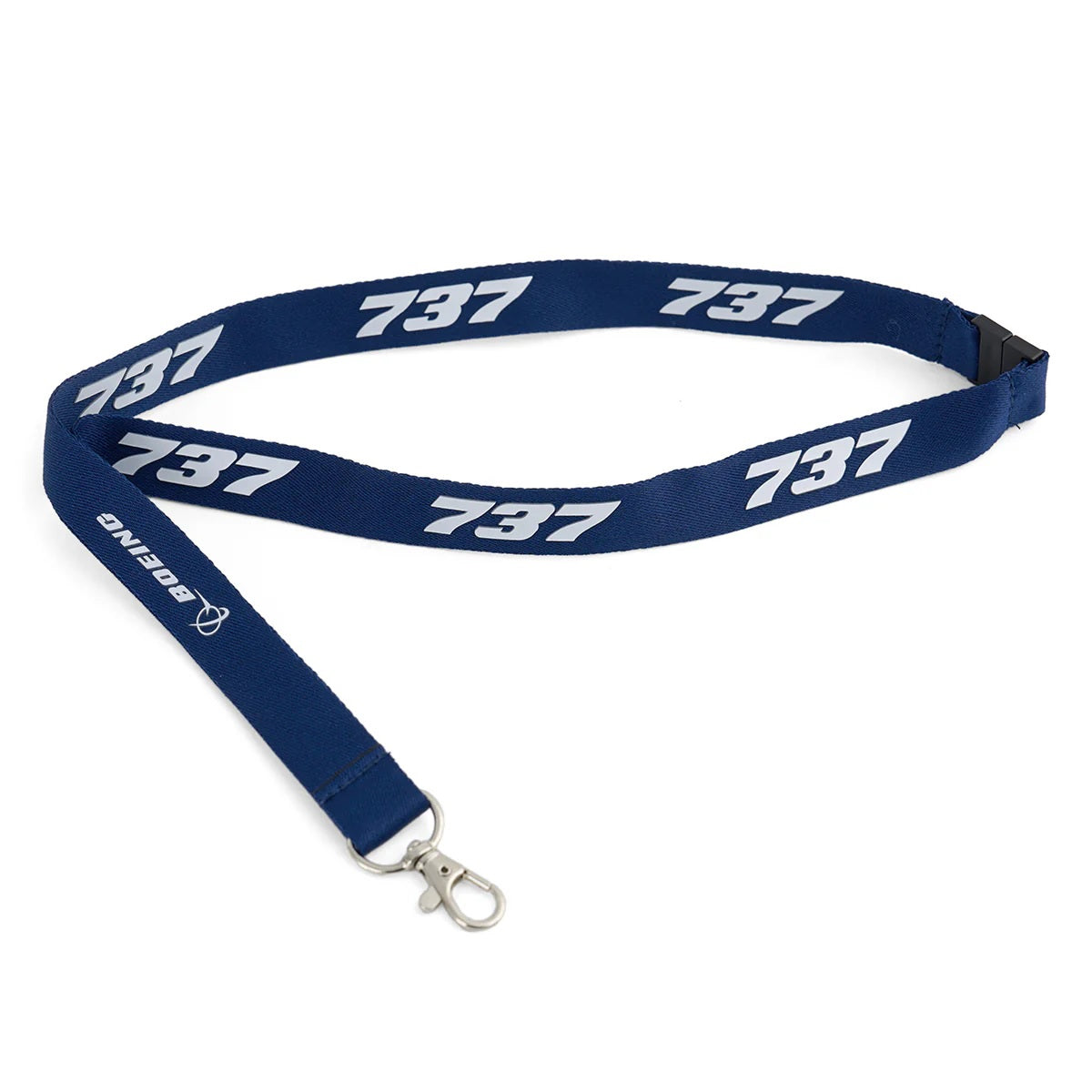 Boeing 737 series lanyard with white aircraft number print and metal clasp