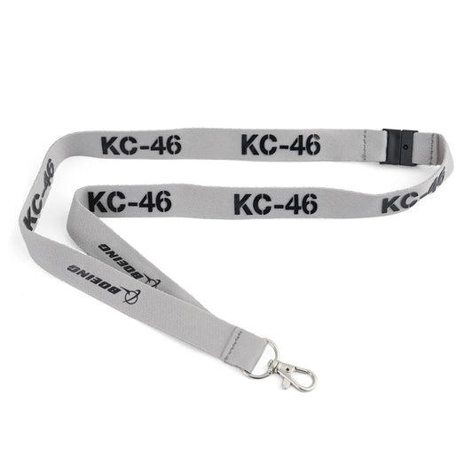 Boeing KC-46A Pegasus Series gray lanyard with KC-46 branding and metal clip