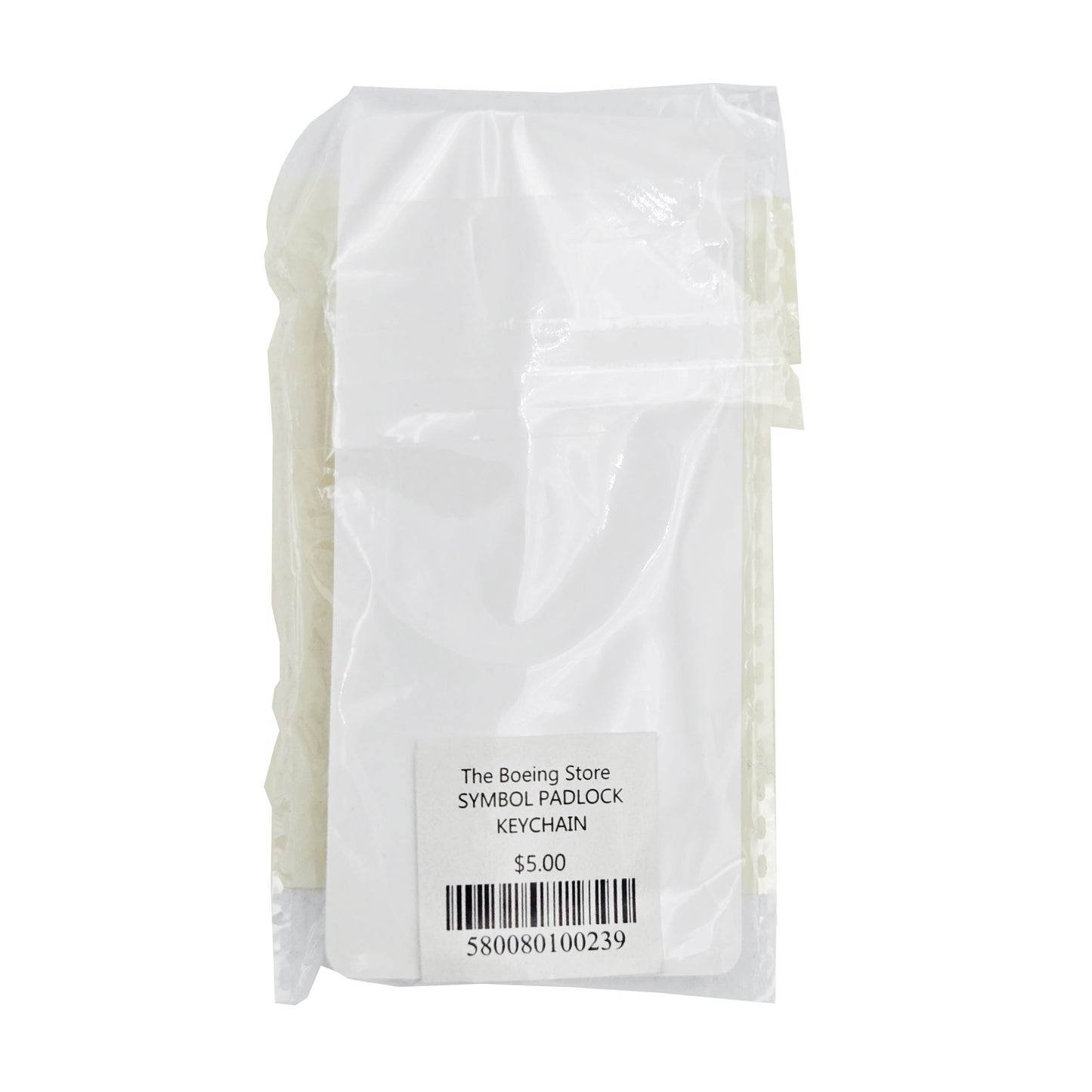 Boeing Symbol Padlock Key Ring – Back View in Packaging with Product Information